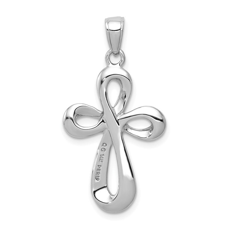 14k White Gold Ribbon Cross Pendant K3663