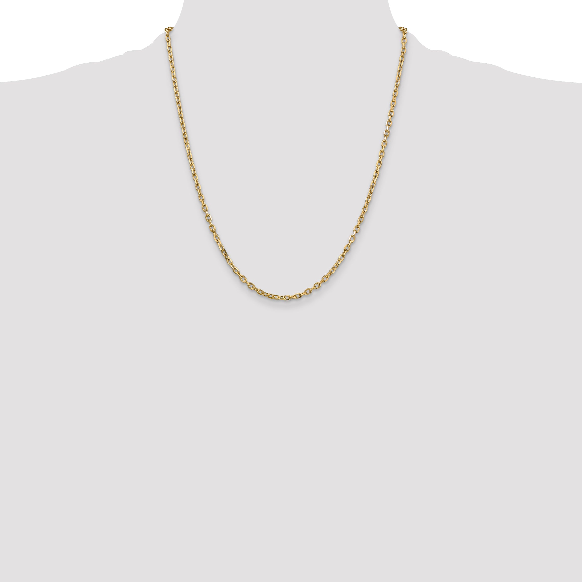 14K 26 inch 3mm Diamond-cut Round Open Link Cable with Lobster Clasp Chain PEN206