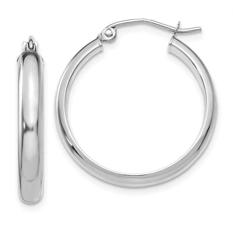 14k White Gold 3.75x21mm Round Tube Hoop Earrings TF575