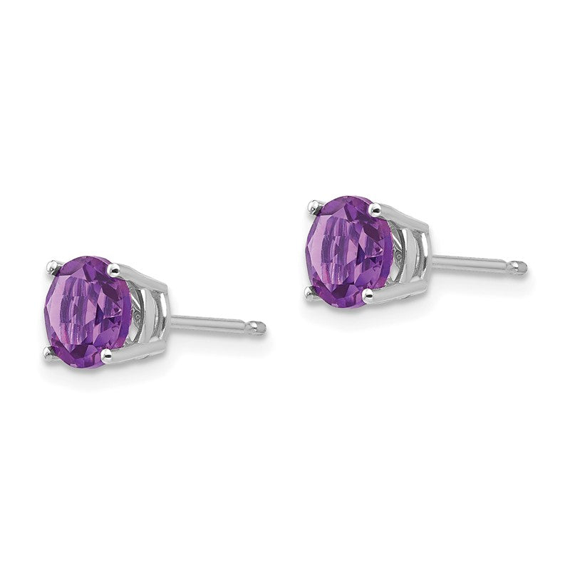 14k White Gold 6mm Round Amethyst Post Earrings XE73WAM