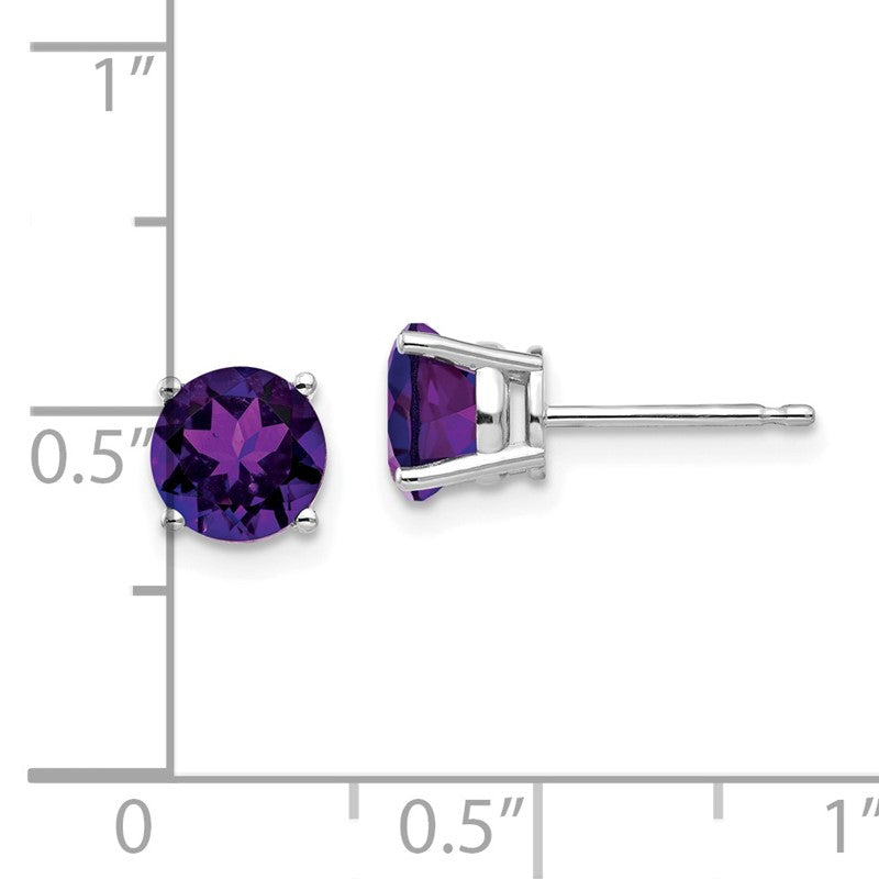 14k White Gold 6mm Round Amethyst Post Earrings XE73WAM
