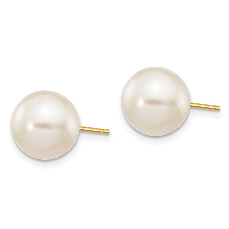 14k 9-10mm White Round Freshwater Cultured Pearl Stud Post Earrings X90PW