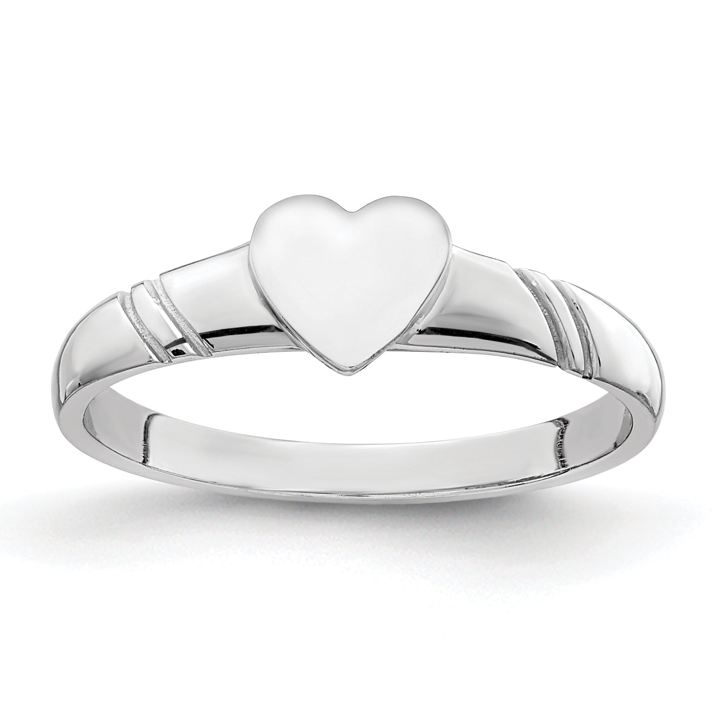 14K White Gold 5.0x5.0mm Closed Back Size 3 Childs Heart Signet Ring D4746