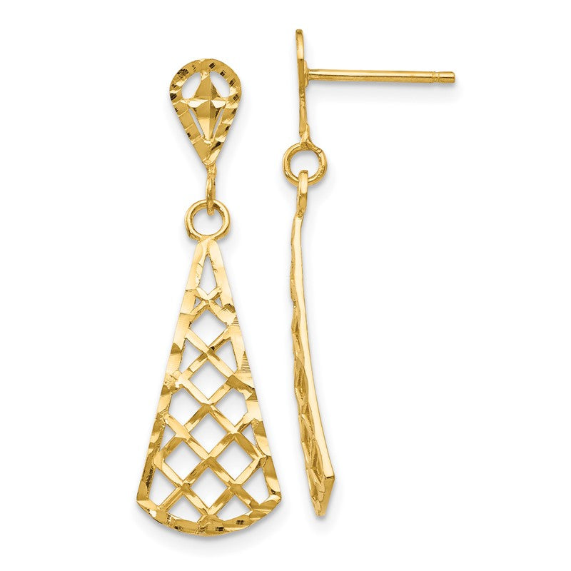 14K Diamond-Cut Inverted Fan Dangle Post Earrings K4359