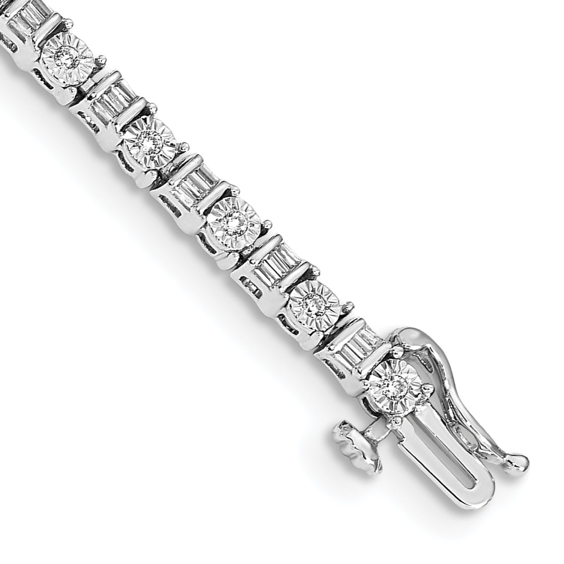 14k White Gold Complete 1 carat Round and Baguette Diamond 7 inch Tennis Bracelet BM4667