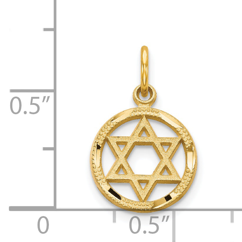 14k Solid Polished Star of David in Circle Charm C823