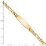 14k Polished Solid Chain/Solid Plate Flat Figaro Link Soft Diamond Shape 28x9.5mm Plate 7 inch ID Bracelet LID76C