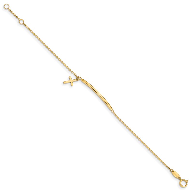 14K Polished Cross Dangle and Bar 5.5 inch Baby/Child Bracelet with 0.5 inch Extender BID108