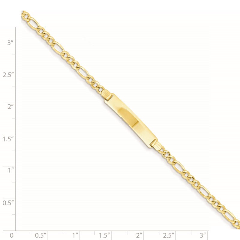 14k Polished Semi-Solid Chain/Solid Plate Figaro Link 25.5x5mm Plate 7 inch ID Bracelet DCID107