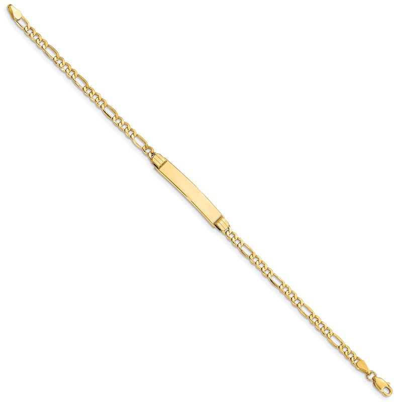 14k Polished Semi-Solid Chain/Solid Plate Figaro Link 25.5x5mm Plate 7 inch ID Bracelet DCID107