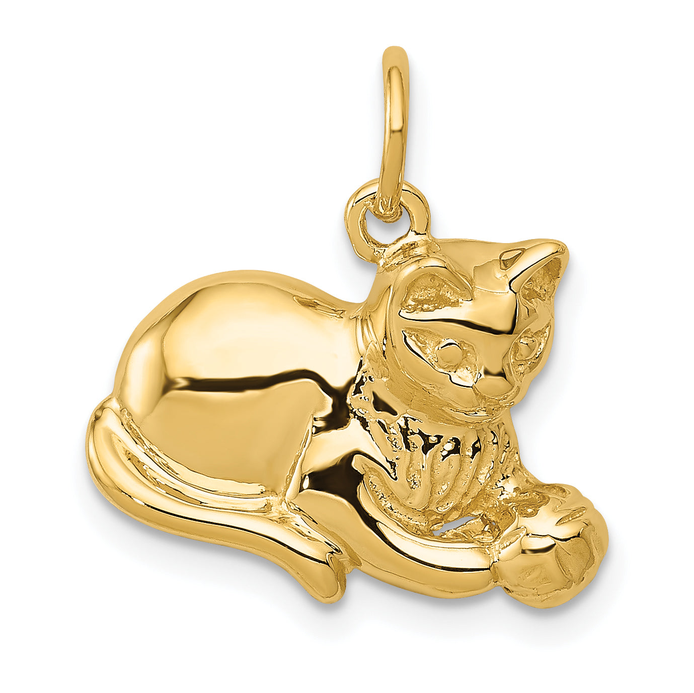 14k Solid Polished Open-Backed Cat with Ball Charm A9166