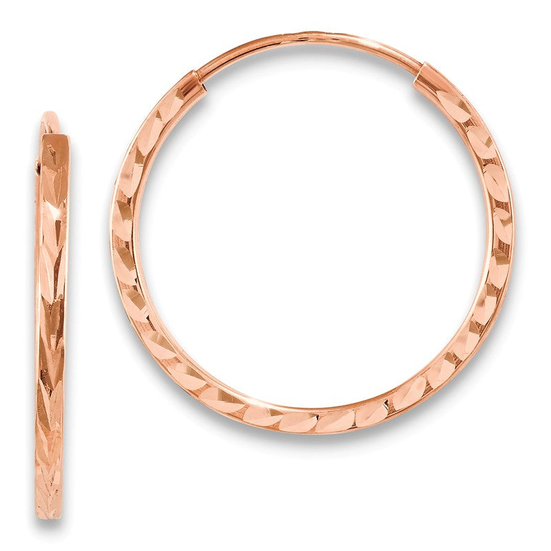 14k Rose Gold 1.6x20mm Diamond-cut Square-Tube Endless Hoop Earrings TF1602