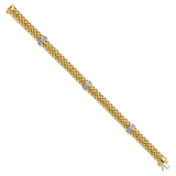 14k Two-Tone Polished Complete .05ct Diamond and Mesh 7.25 inch Bracelet SF607