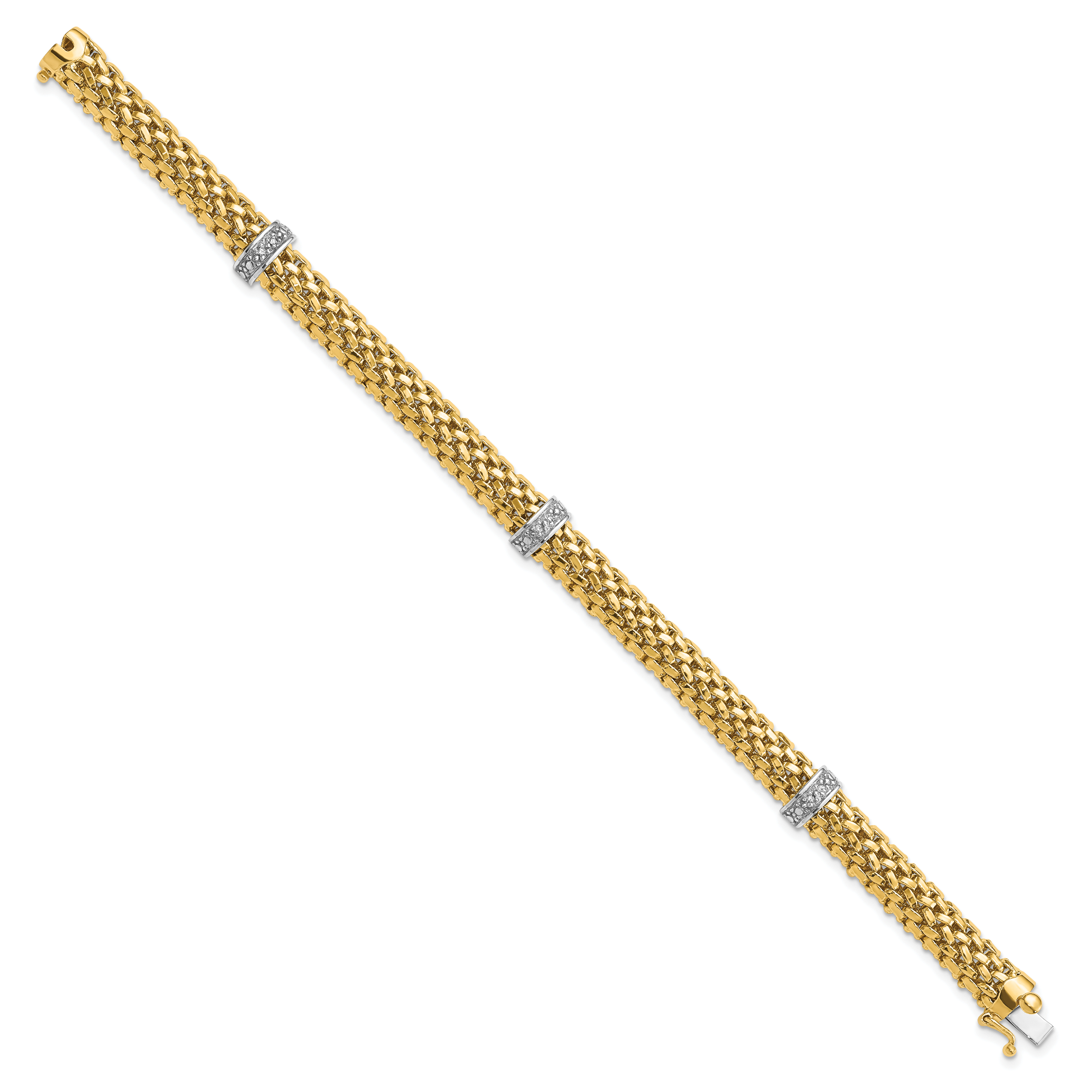 14k Two-Tone Polished Complete .05ct Diamond and Mesh 7.25 inch Bracelet SF607