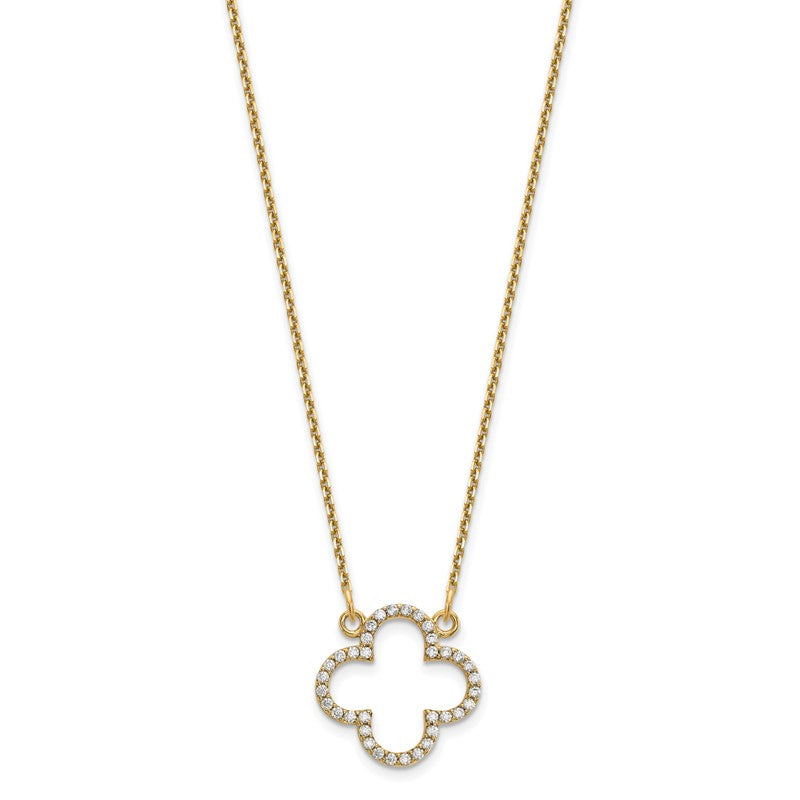 14k Polished 1/4 carat Diamond Quatrefoil Design 18 inch Necklace XP5050A