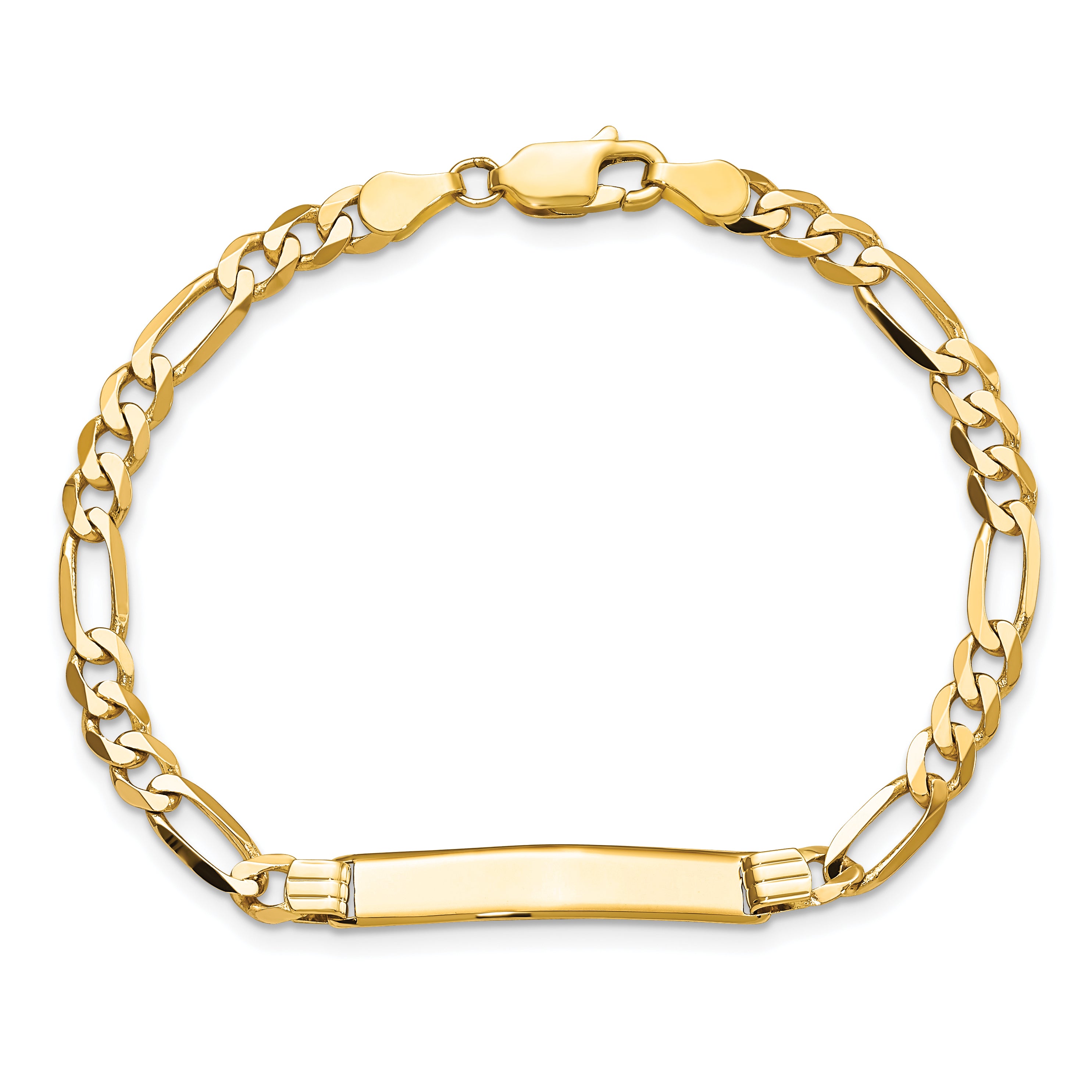 14k Polished Solid Chain/Solid Plate Flat Figaro Link 27.5x5.5mm Plate 7 inch ID Bracelet LID76
