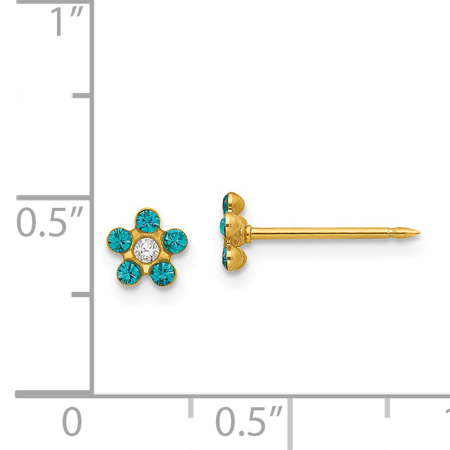 Inverness 14k December Blue Crystal Birthstone Flower Post Piercing Earrings 792E