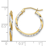 14k & Rhodium Satin Diamond Cut Twisted Hoop Earrings TF743