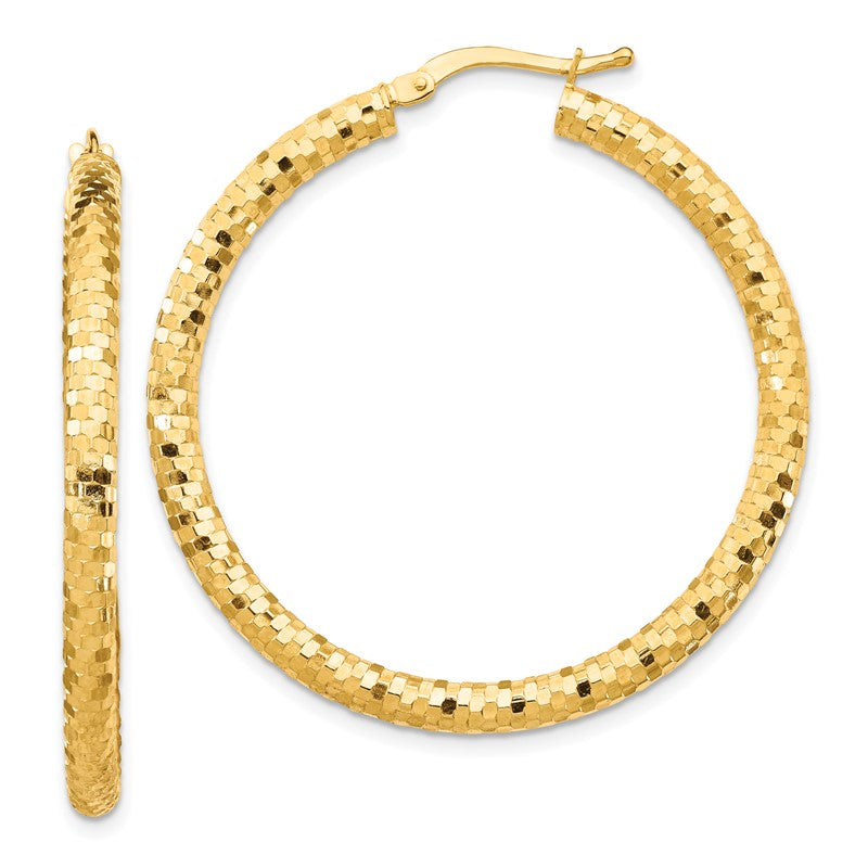 14K 3x38mm Diamond-cut Tube Hoop Earrings TF1704