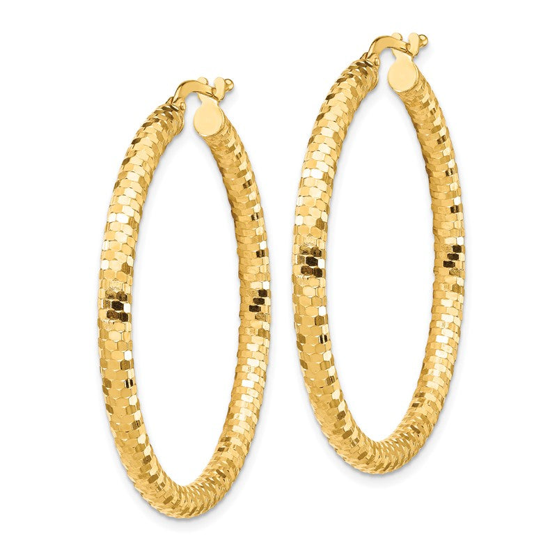 14K 3x38mm Diamond-cut Tube Hoop Earrings TF1704
