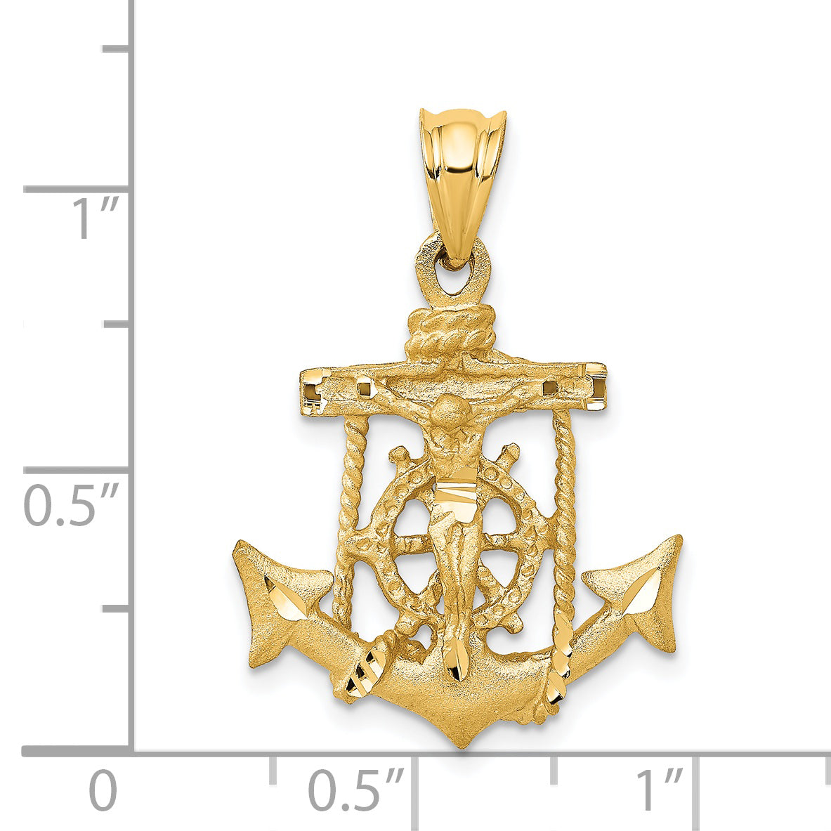 14k Satin Diamond-cut Mariners Crucifix Pendant C139