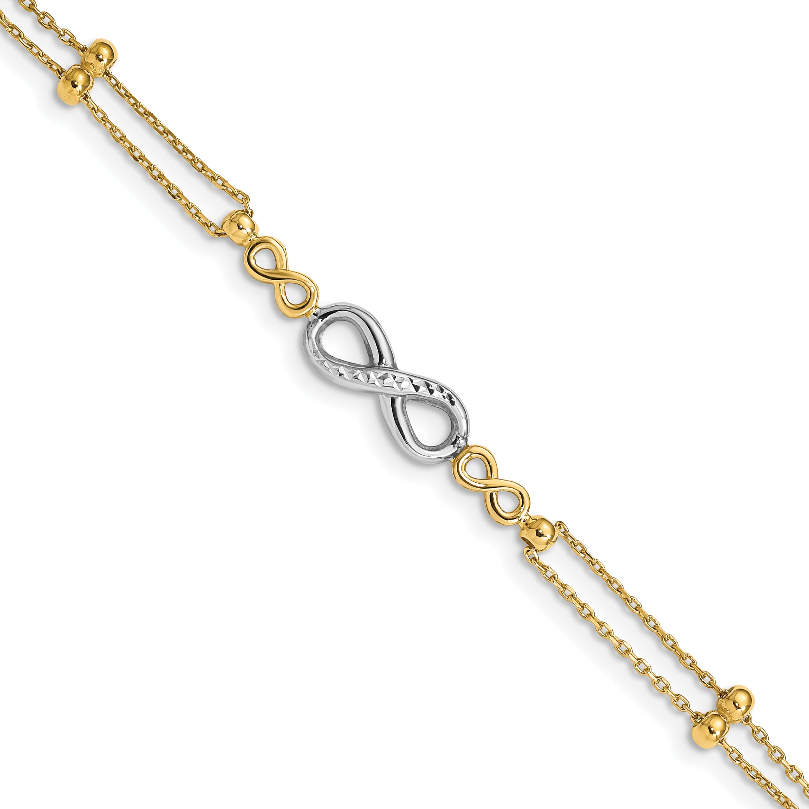 14K Two-tone Polished Diamond-cut Infinity Symbol 2-Strand 7.5 inch Bracelet FB1542