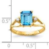 14k 8x6mm Emerald-cut Blue Topaz and 1/20 carat VS Diamond Ring Y4749BT/VS
