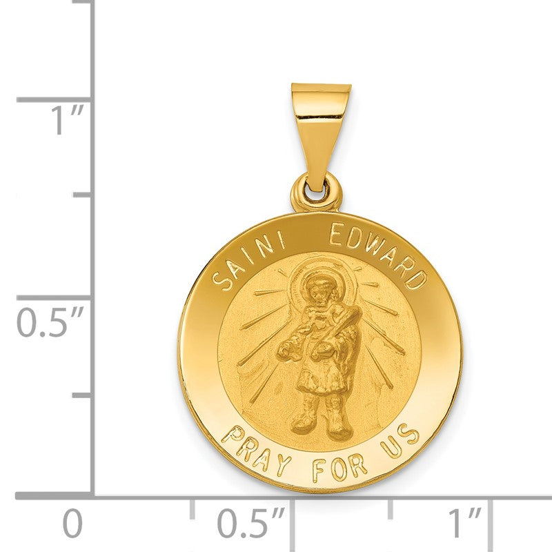 14k Polished and Satin Hollow St Edward Medal Round Pendant XR1313