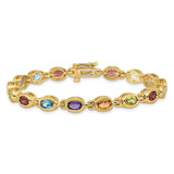 14k Complete Oval Garnet/Peridot/Citrine/Amethyst/Sky Blue Topaz Bezel-set 7 inch Rainbow Bracelet CB698