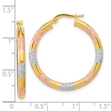 14k with Rose and White Rhodium Diamond-cut 3.0mm Hoop Earrings TF1285