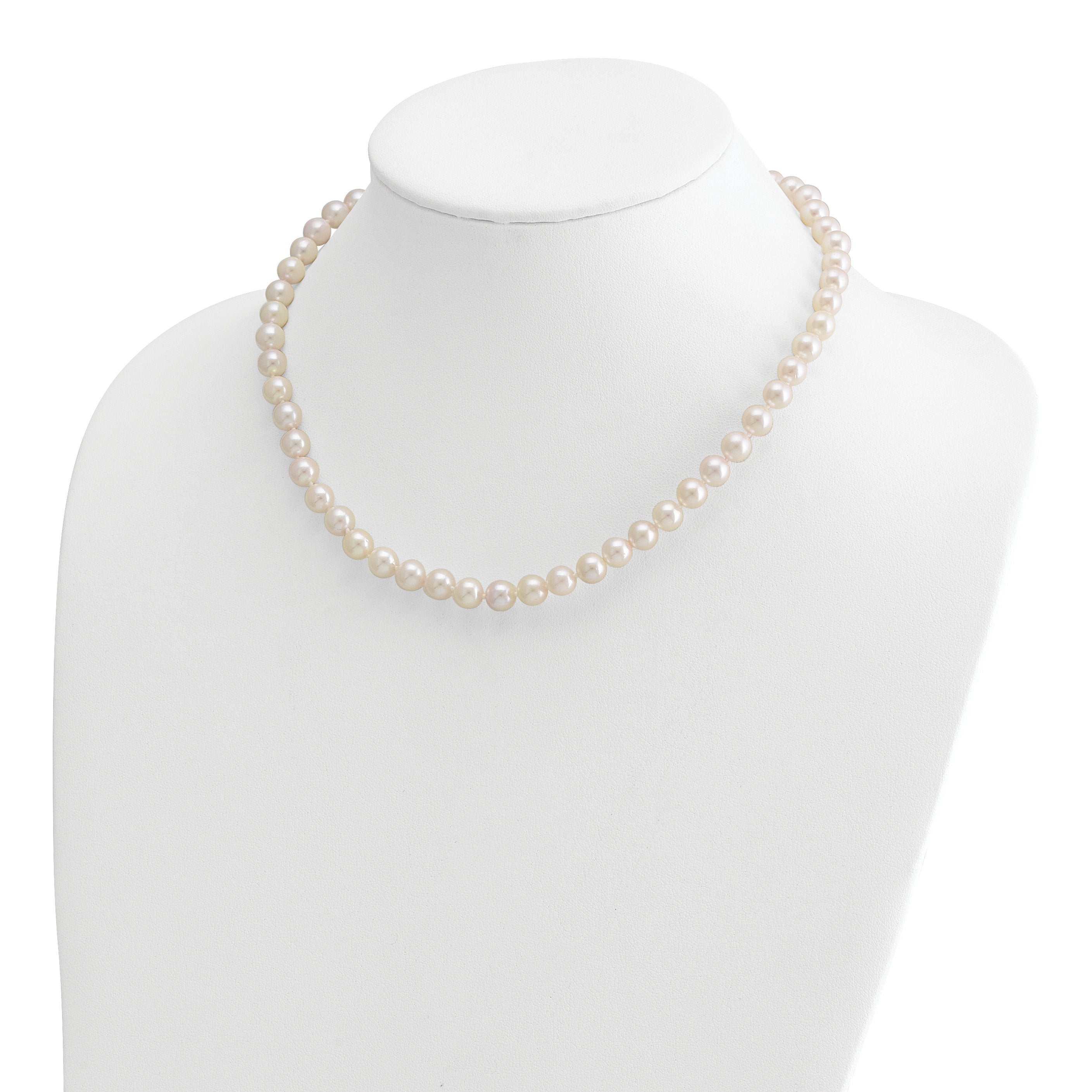 14k 7-8mm White Round Akoya Saltwater Cultured Pearl 16 inch Necklace PL70AA