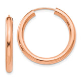 14k Rose Gold 3.00x25mm Polished Endless Tube Hoop Earrings XY1252