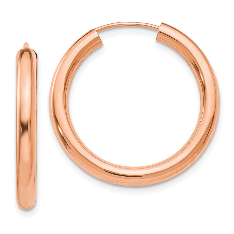 14k Rose Gold 3.00x25mm Polished Endless Tube Hoop Earrings XY1252