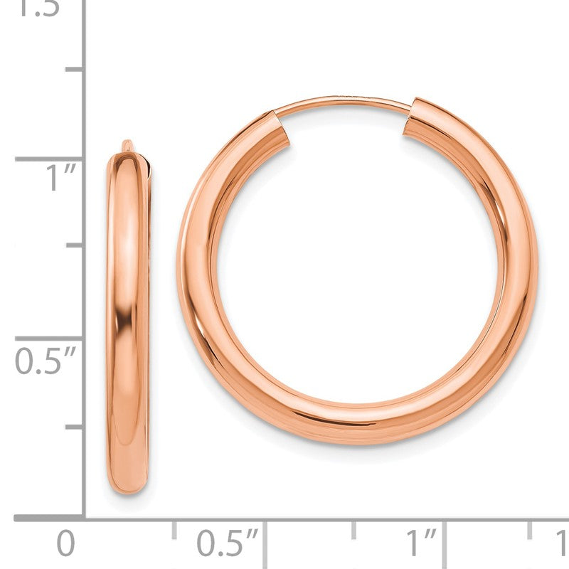 14k Rose Gold 3.00x25mm Polished Endless Tube Hoop Earrings XY1252