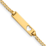 14k Polished Solid Chain/Solid Plate Curb Link Cut-out Heart 21x5mm Plate 5.5 inch Baby/Child ID Bracelet BID27