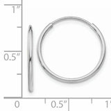 14k White Gold 1.2x20mm Polished Endless Tube Hoop Earrings TF790