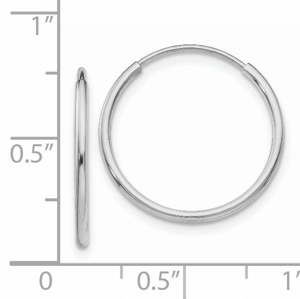 14k White Gold 1.2x20mm Polished Endless Tube Hoop Earrings TF790