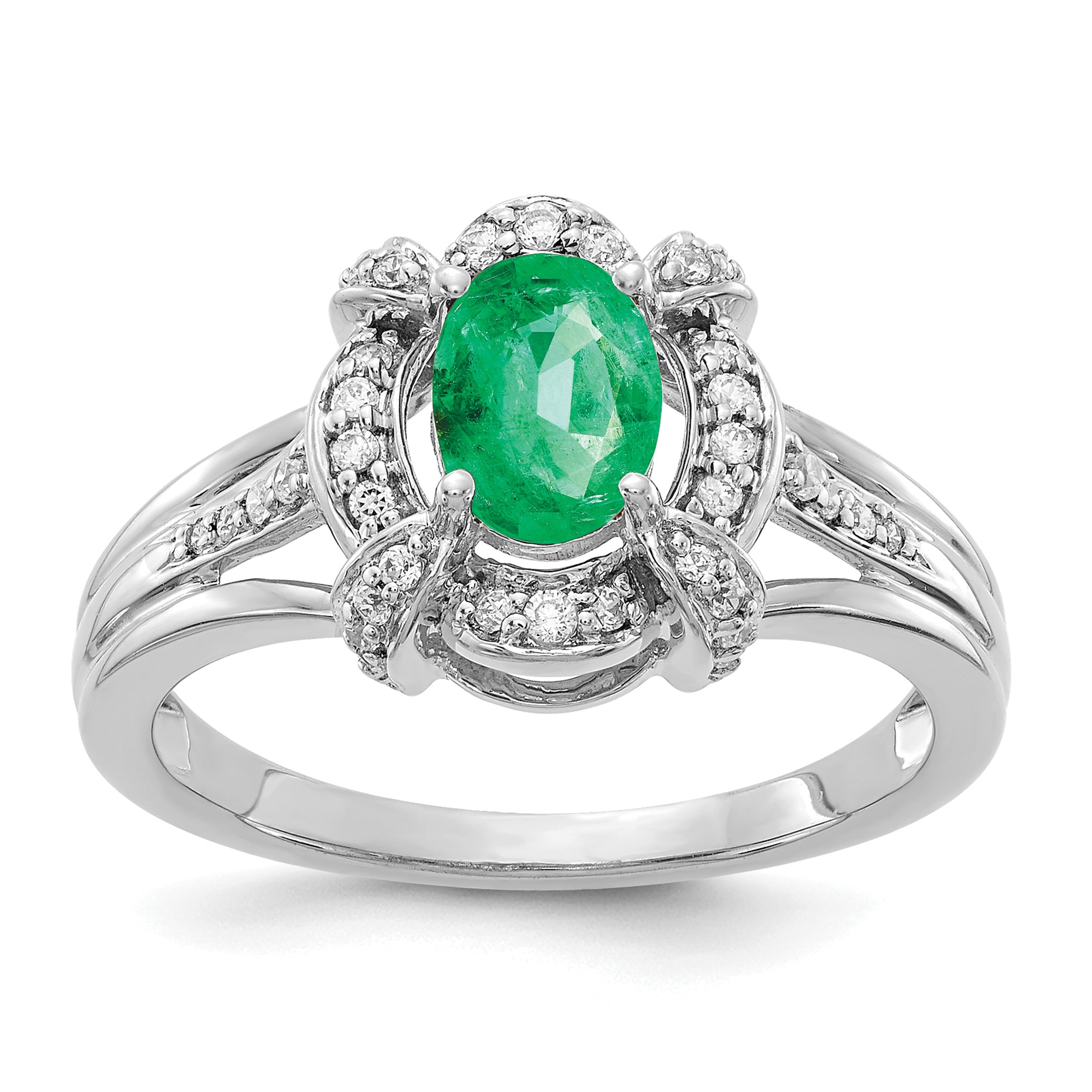 14k White Gold Diamond and Oval Emerald Ring RM5758