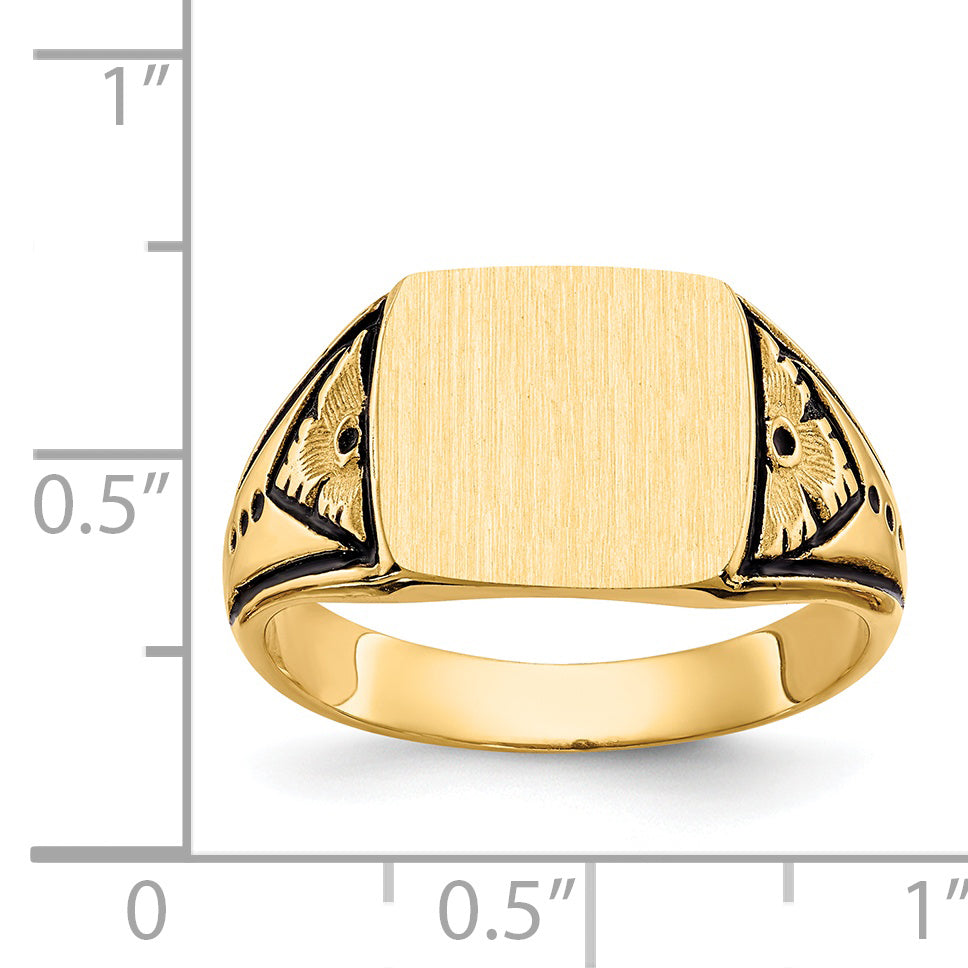 14k 11.5x11.0mm Closed Back Antiqued Signet Ring Y4139