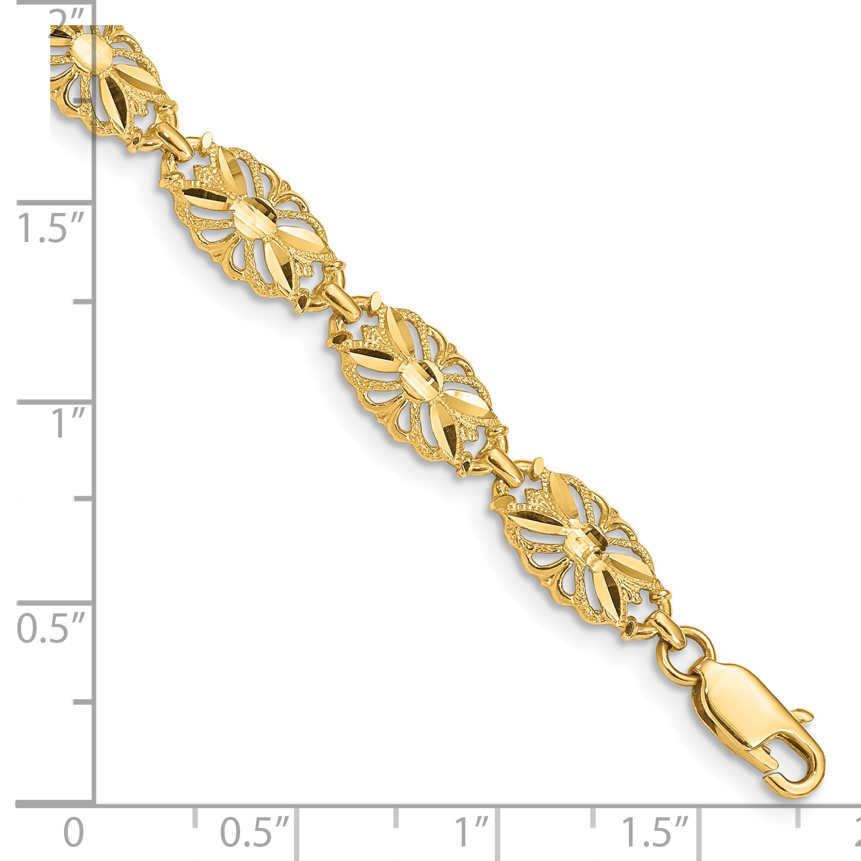 14K Polished 7mm Diamond-Cut Filigree Ovals 7 inch Bracelet FB1537