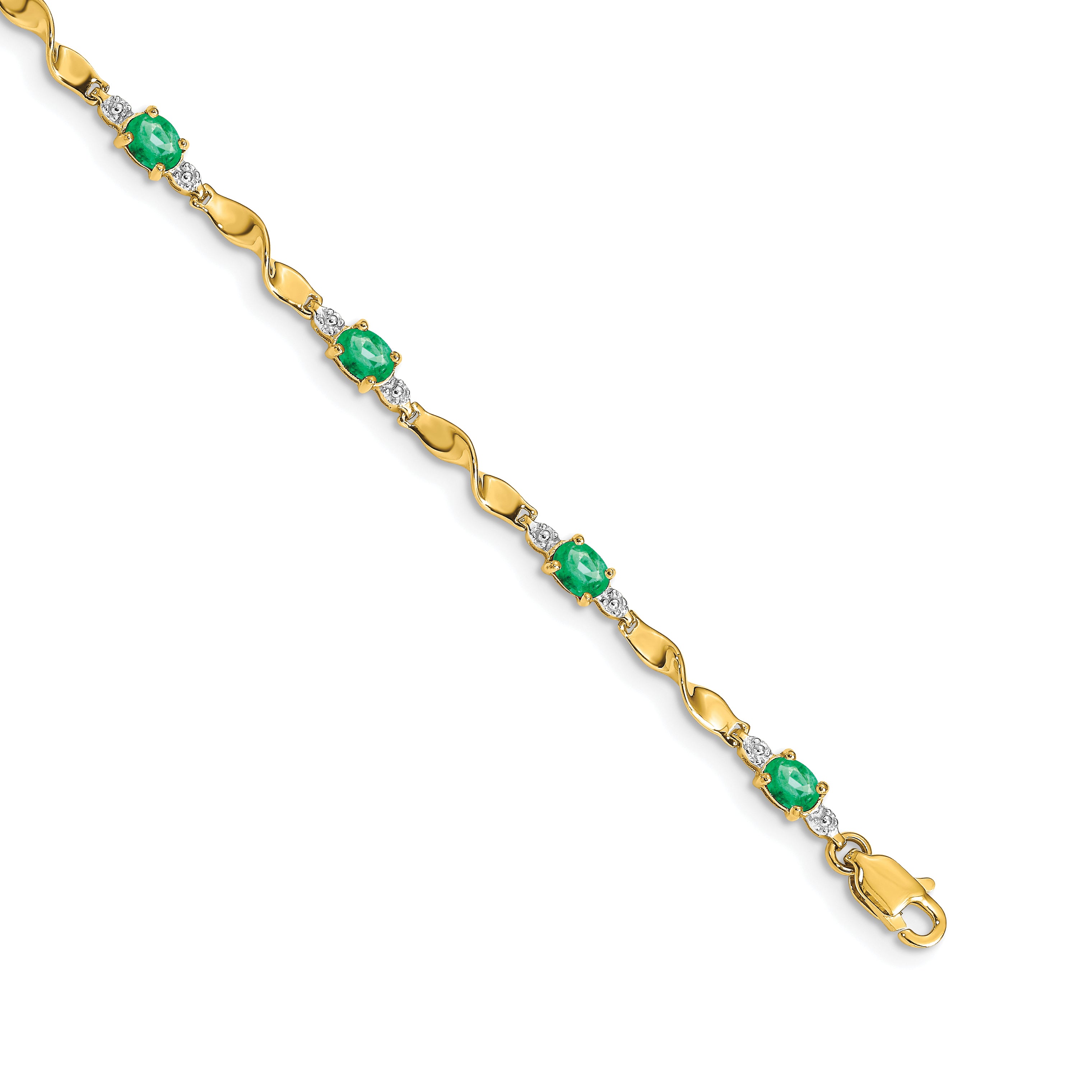 14k White Gold Complete Diamond and Oval Emerald Twisted Link 7 inch Bracelet BM4475