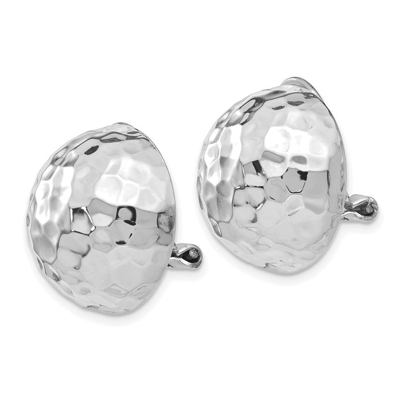 14k White Gold 18mm Hammered Half Ball Omega Back Non-pierced Earrings H893