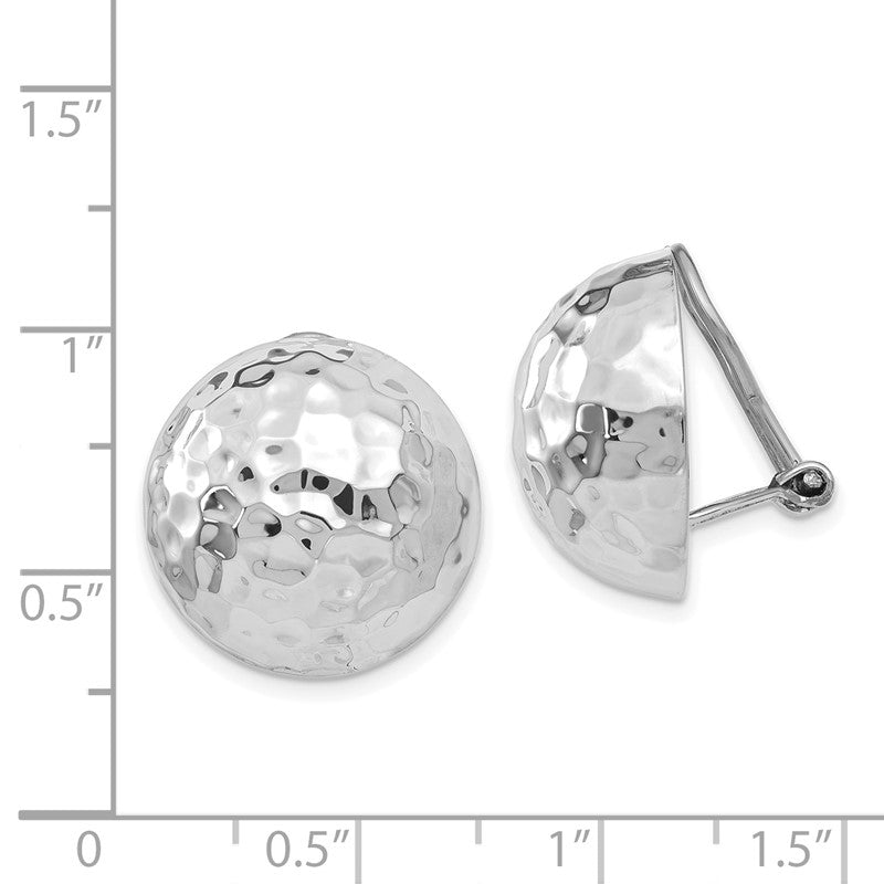 14k White Gold 18mm Hammered Half Ball Omega Back Non-pierced Earrings H893