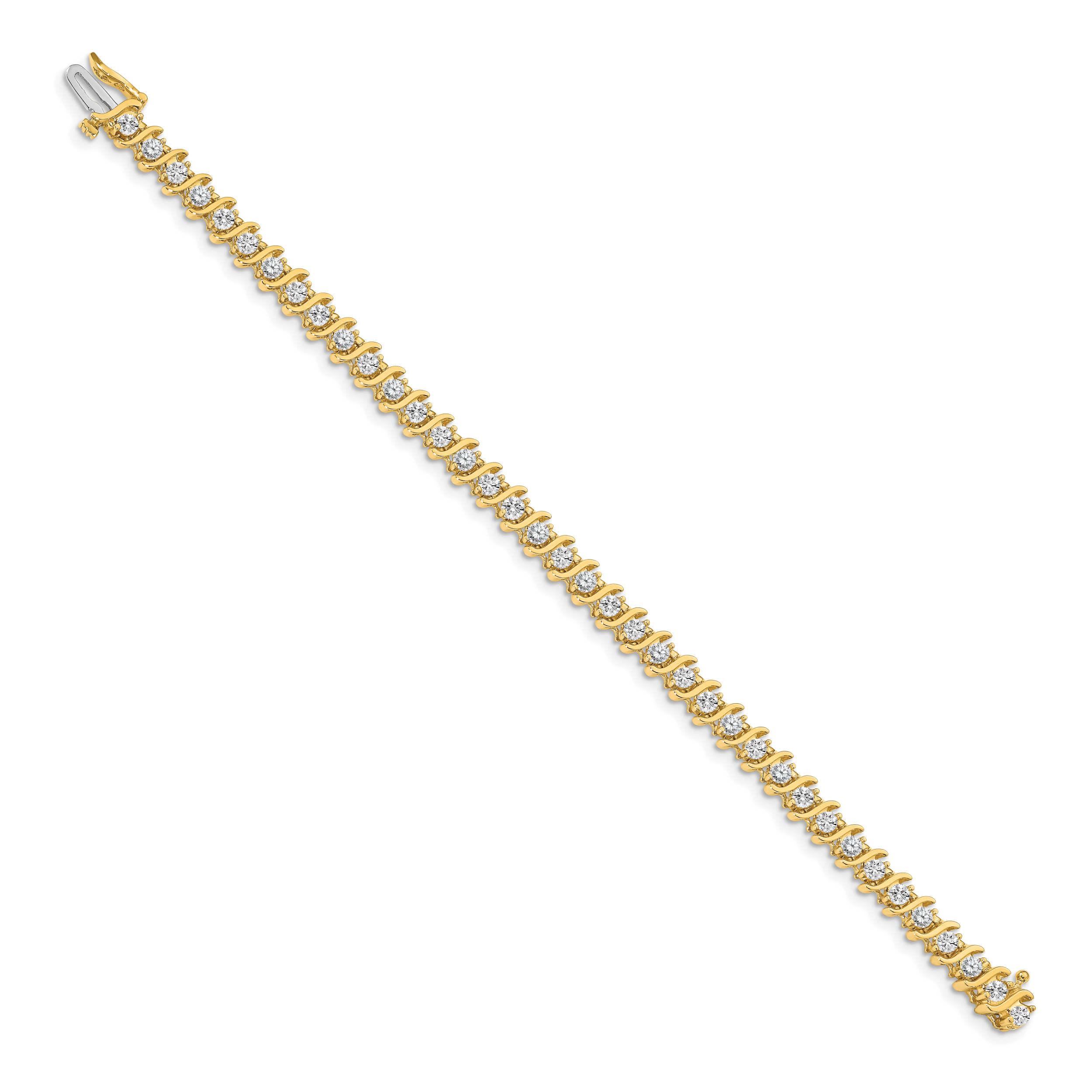 14k Complete 3.9 carat Round AA Diamond 2-prong S-link 7 inch Tennis Bracelet X705AA