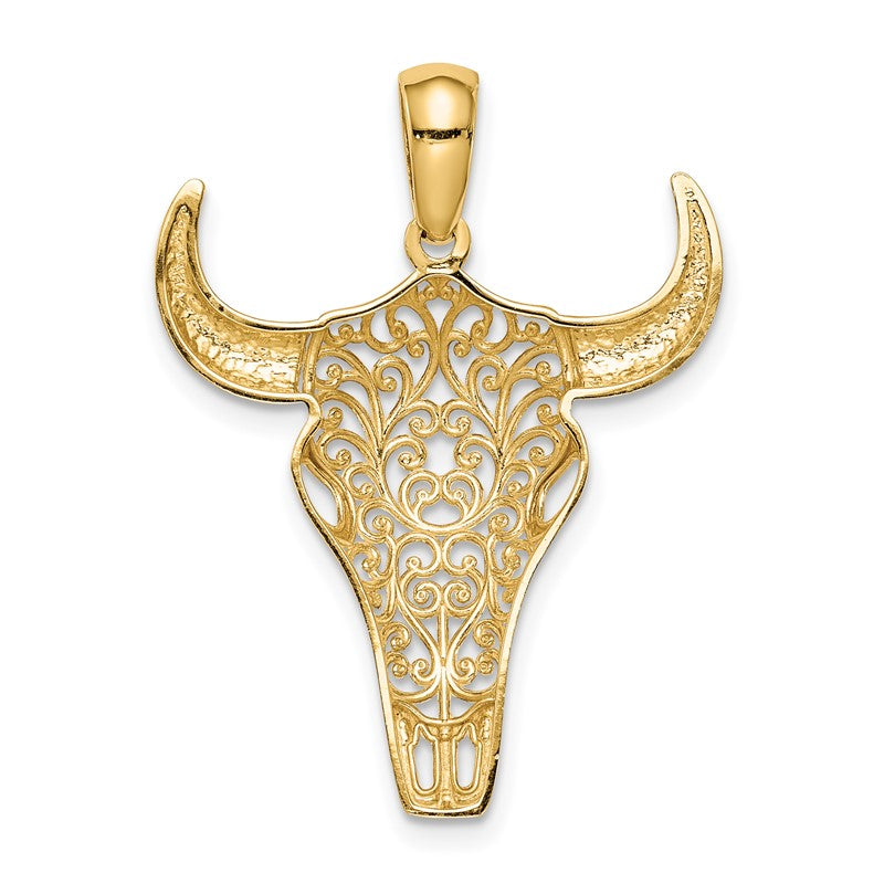 14K Filigree Steer Skull Pendant C4544