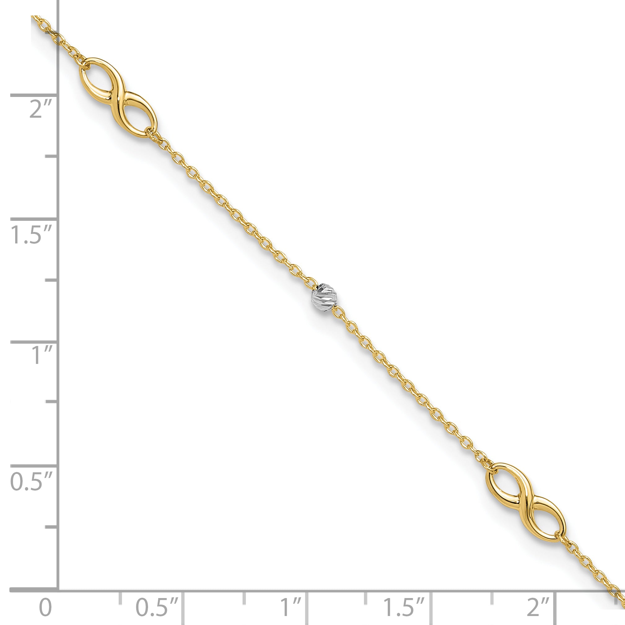14K Two-Tone Diamond-cut Beads and Infinity 10 inch Plus 1 inch Extender - Total 11 inch Anklet ANK301