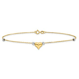 14k Two-tone Polished Puffed Heart with Beads 10 inch Anklet ANK48