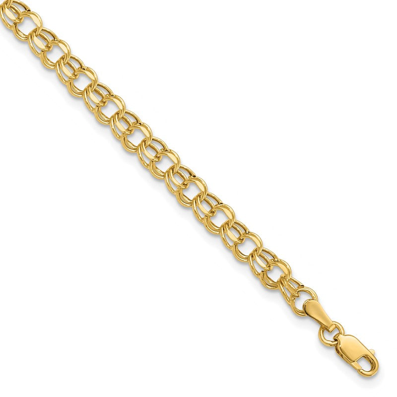 14k 4.5mm Hollow Diamond-cut Double Link 7 inch Charm Bracelet DOH21