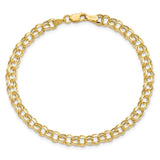 14k 4.5mm Hollow Diamond-cut Double Link 7 inch Charm Bracelet DOH21