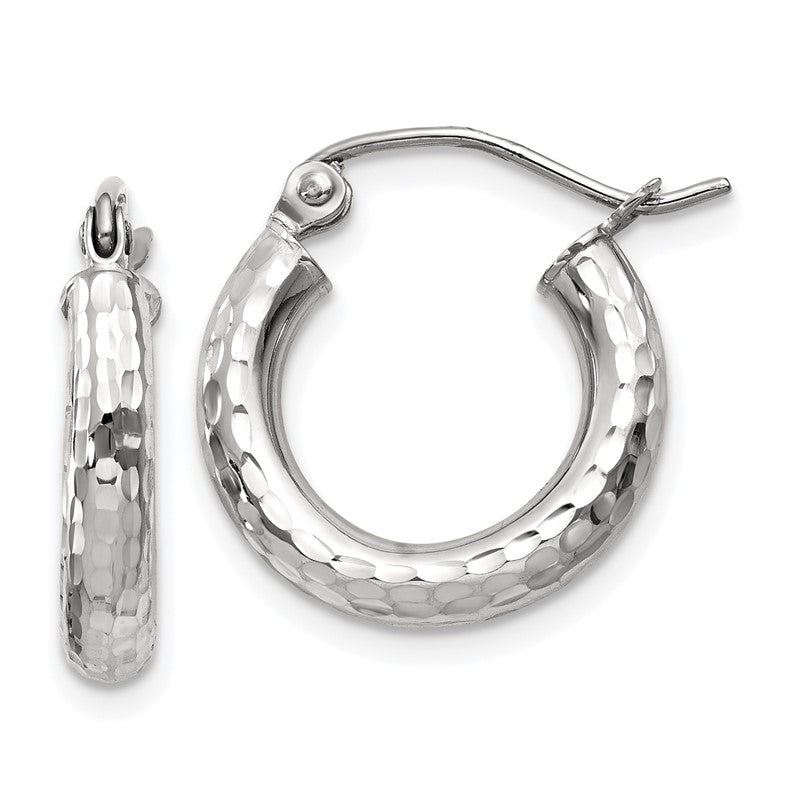 14k White Gold 3x16mm Diamond-cut Round Tube Hoop Earrings TC255